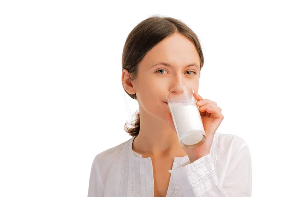 Portrait of woman drinking milk — Stock Photo, Image