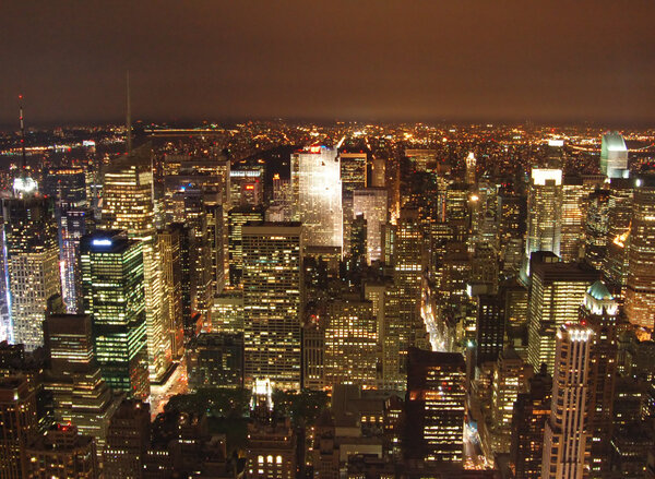 Aerial view of new york at night