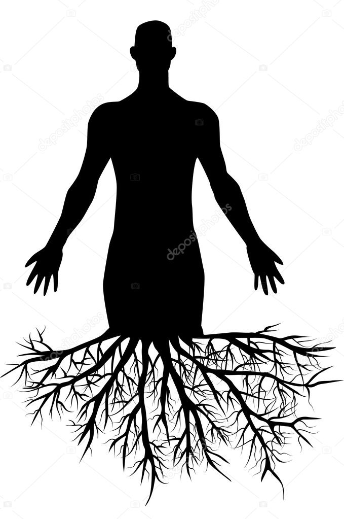 Man's silhouette with roots