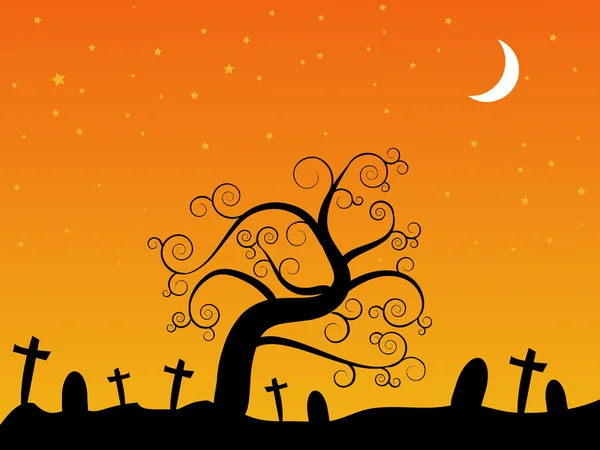 Halloween- un cimetière dans la nuit — Image vectorielle