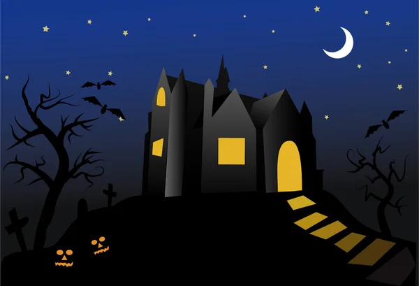 Halloween- old haunted house at night — Stock Vector