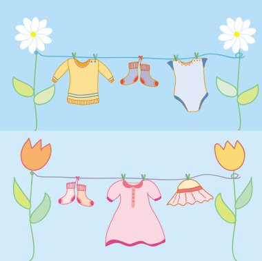 Baby laundry for boy and girl clipart