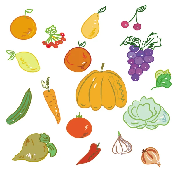 Set di frutta e verdura — Vettoriale Stock