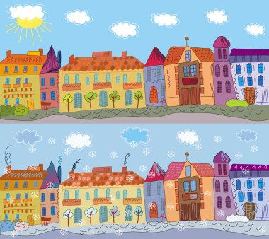 Town in summer and winter
