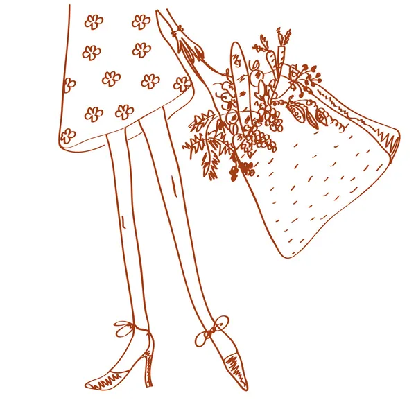 Κορίτσι με τσάντα για ψώνια — Διανυσματικό Αρχείο