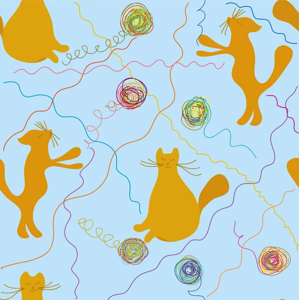 Katten spelen met ballen naadloze patroon — Stockvector