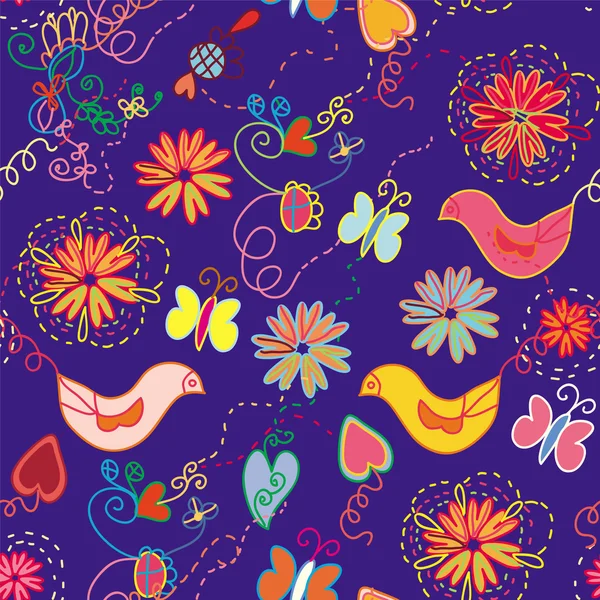 Karikatur kunstvolle florale nahtlose Muster — Stockvektor