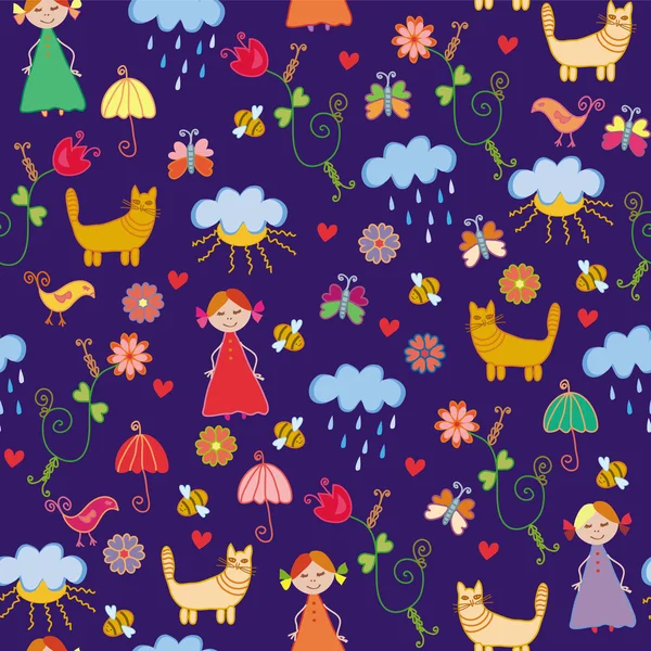 Funny spring seamless pattern — Stock Vector