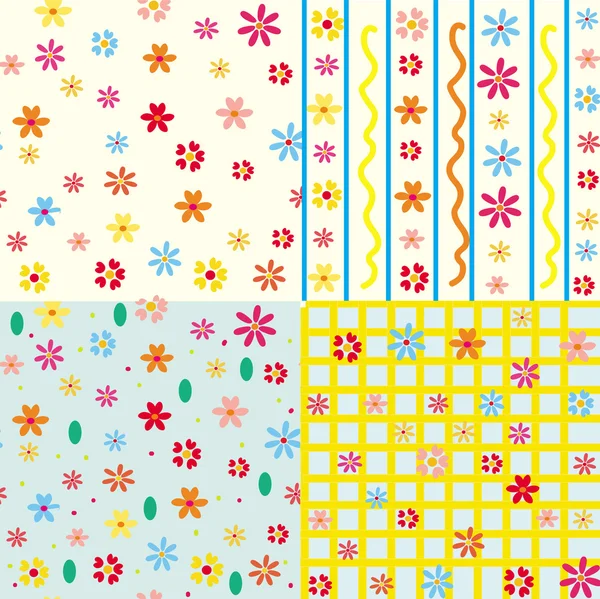 Conjunto de patrones florales sin costuras — Vector de stock