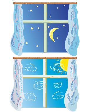 Window at day and night clipart