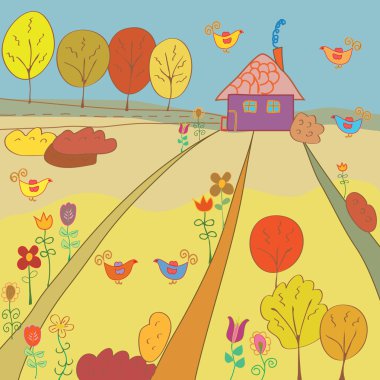 Autumn rural landscape clipart