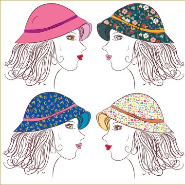 Fashion girls in panamas clipart