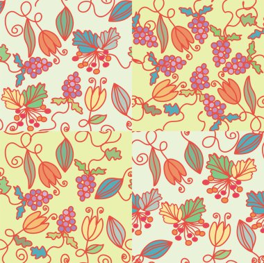 Grape and viburnum seamless patterns clipart