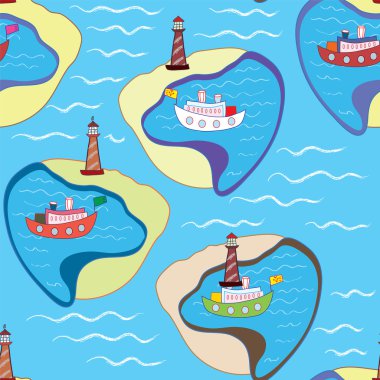 Cartoon ship funny seamless pattern clipart