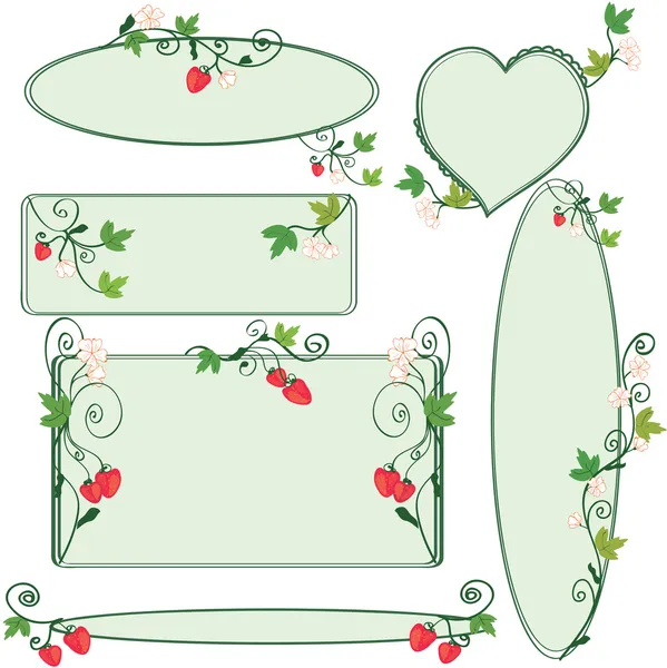 Cadres fleuris ornés de fraises — Image vectorielle