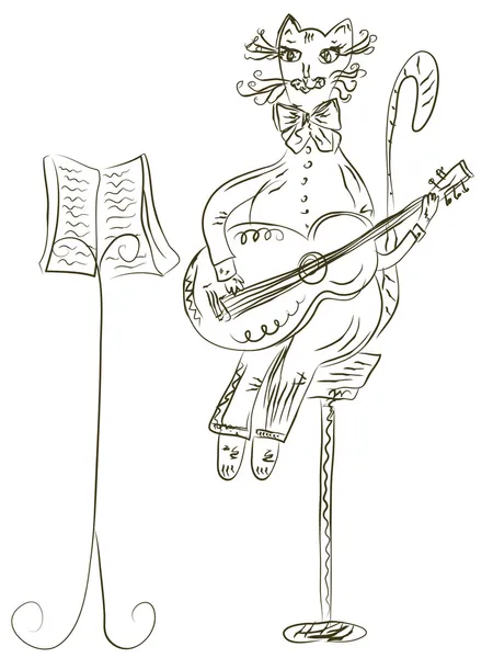 Gato tocando guitarra — Vetor de Stock
