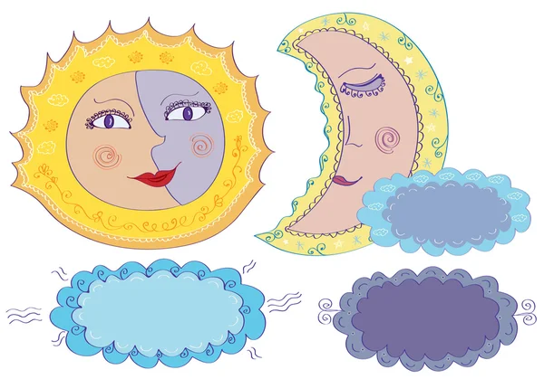 Vector sun and moon in cartoon style — Stock Vector