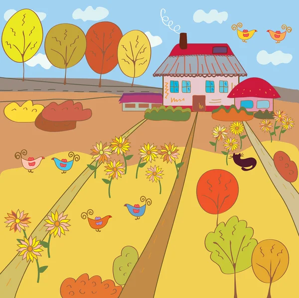 Autumn farm house — Stock Vector