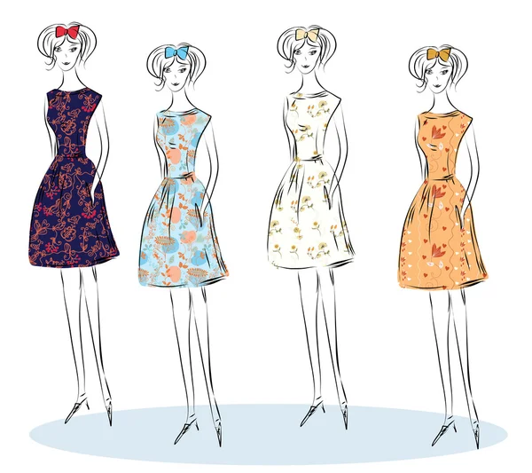 Fashion girls sketch — Stock Vector