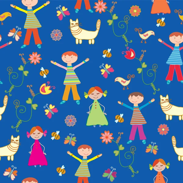 Funny seamless pattern with children — Stock Vector