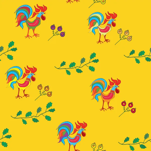 Bright seamless pattern with cocks — Stock Vector