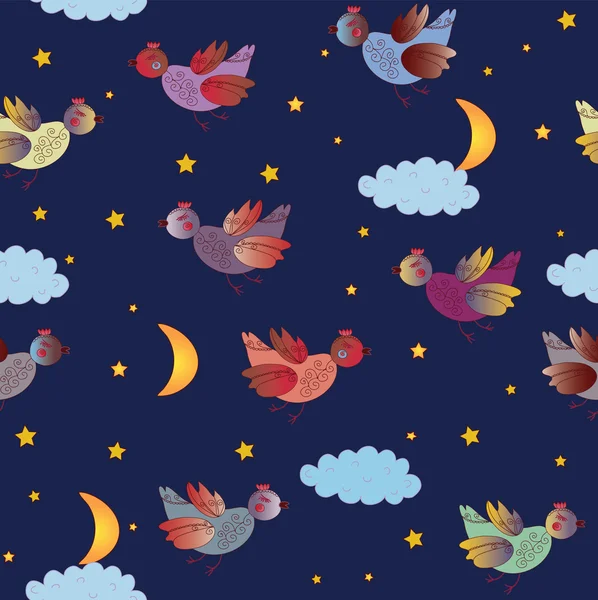 Mignon motif sans couture avec des oiseaux fantastiques — Image vectorielle