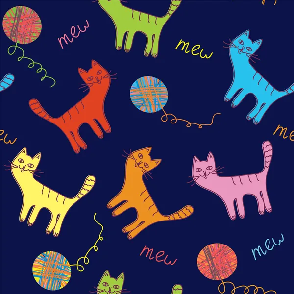 Roztomilé kočky a míč bezešvé pozadí — Stockový vektor