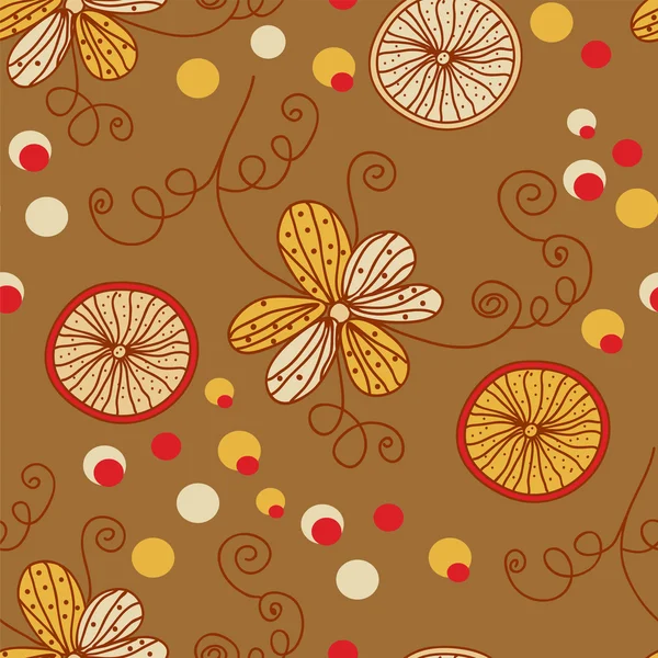 Retro pattern with flowers and lemon — Stock Vector
