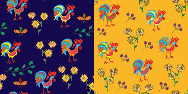 Conjunto de patrones con gallo — Archivo Imágenes Vectoriales