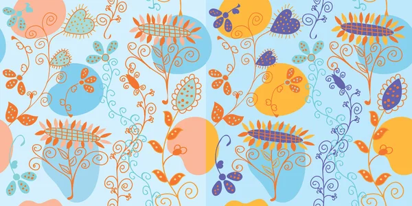 Ensemble de fleurs bleues sans couture — Image vectorielle