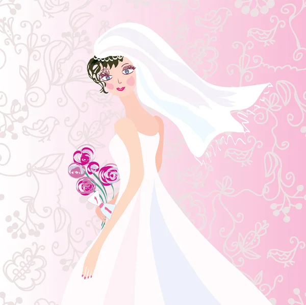 Braut auf dem romantischen floralen Hintergrund — Stockvektor