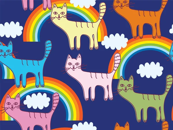 Divertido sin costuras con gatos y arco iris — Archivo Imágenes Vectoriales