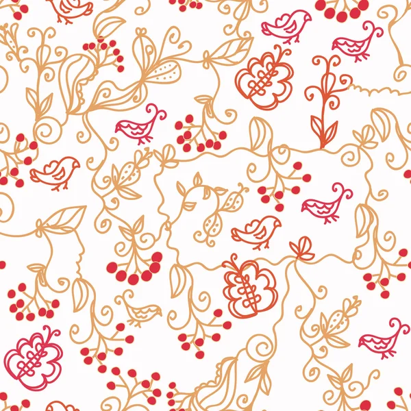 Patrón sin costura floral con pájaros, ramas — Archivo Imágenes Vectoriales