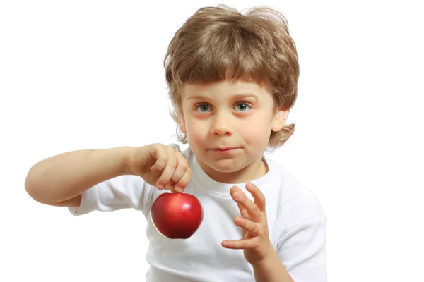 Niño con una manzana —  Fotos de Stock