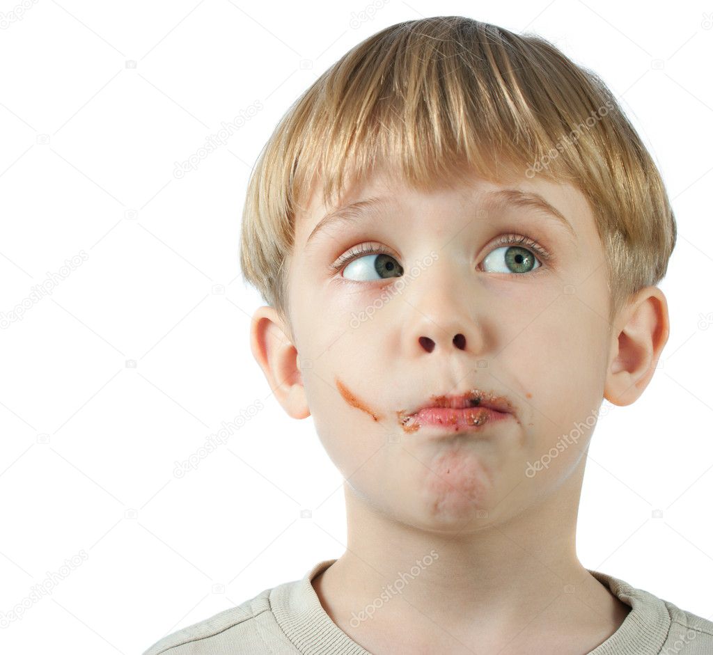 Cute boy with chocolate face