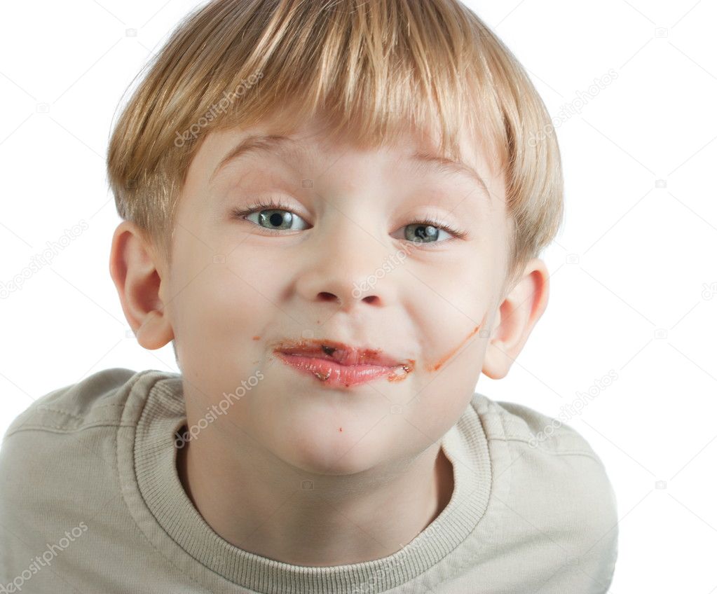 Cute boy with chocolate face