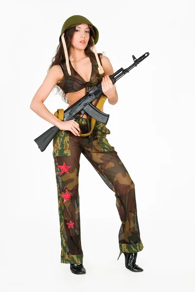 Woman And Machine Gun — Stock Photo, Image