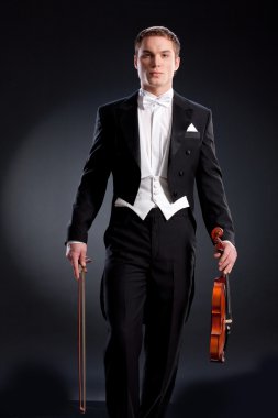 Man In Frock Coat With Violin clipart