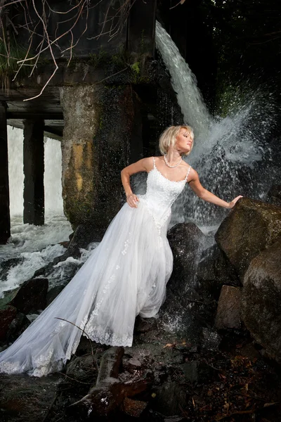 Молодая невеста на реке — стоковое фото