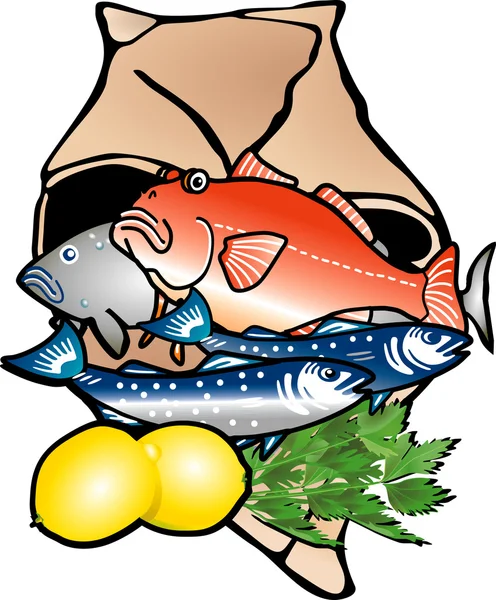 Ψάρια σε χάρτινη σακούλα — Διανυσματικό Αρχείο