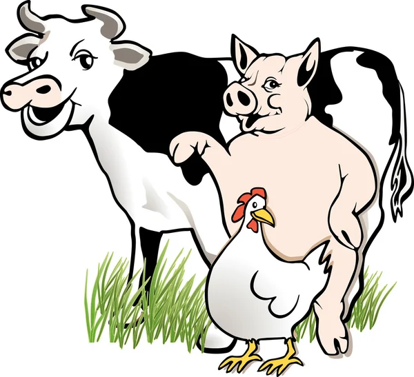 牛、 猪、 鸡 — 图库矢量图片