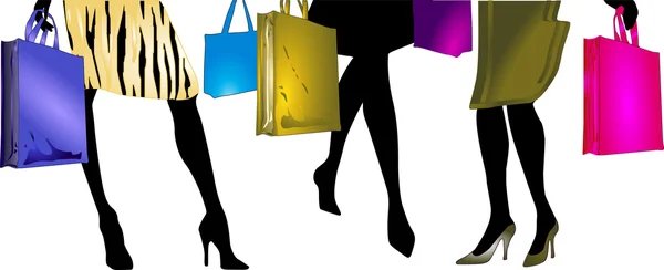 Mesdames pour aller faire du shopping — Image vectorielle