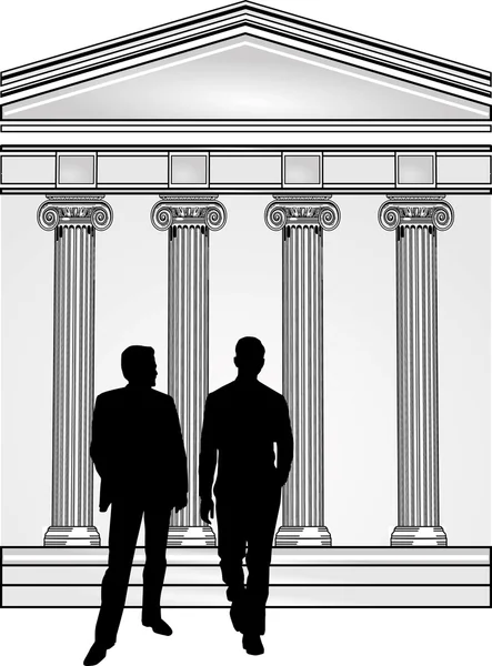 Dos caballeros y edificio — Vector de stock