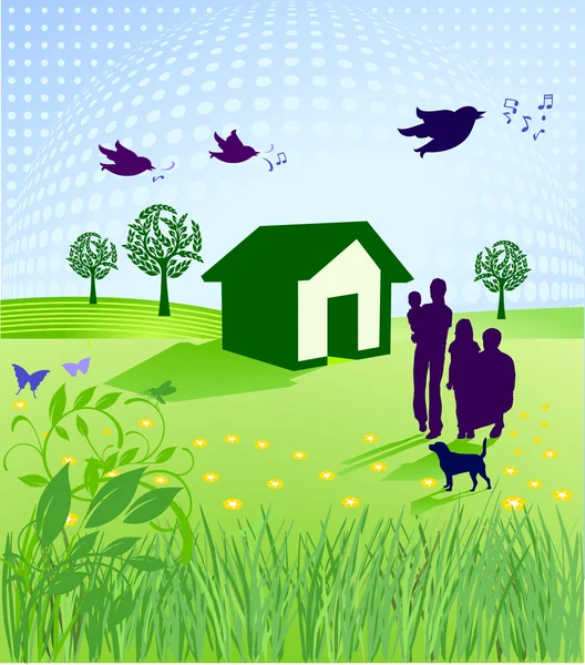 Family in the open countryside — Stock Vector