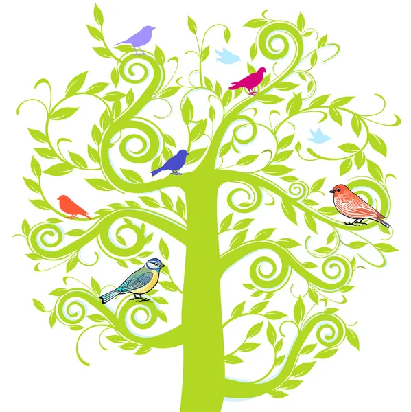 Baum und Vogel — Stockvektor