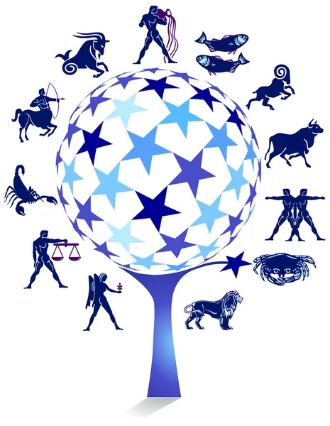 Signo del zodíaco con árbol de estrellas — Archivo Imágenes Vectoriales