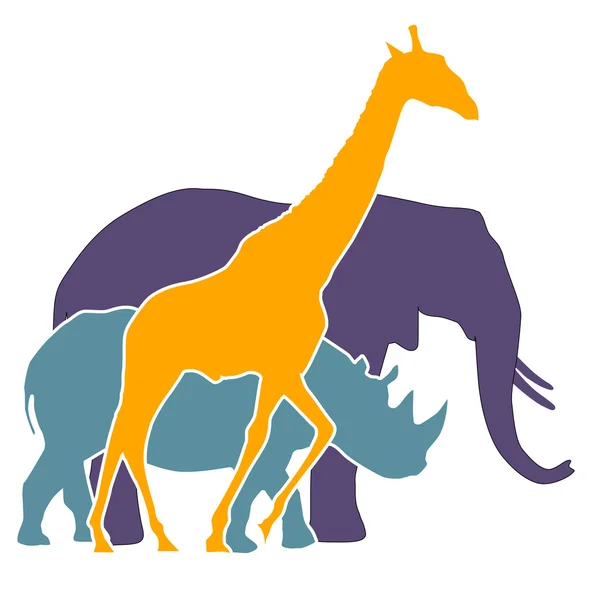 Éléphant, rhinocéros, girafe — Image vectorielle
