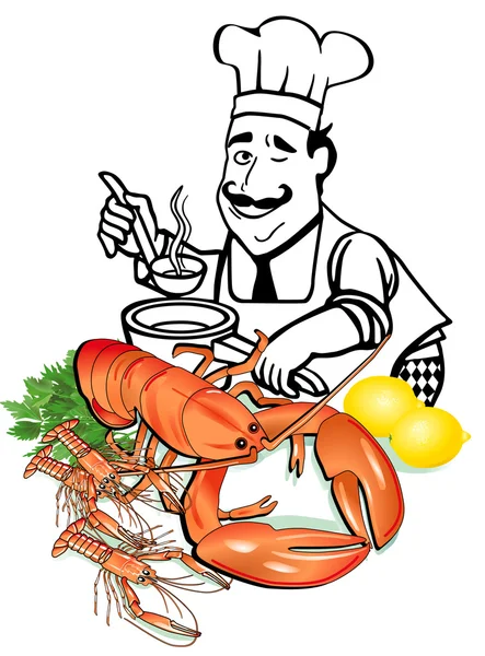 Seafood cooking — Stock Vector