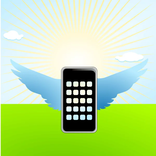 Mobiele telefoon vliegende vleugel — Stockvector