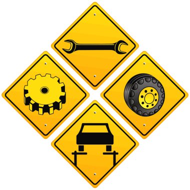 Mechanics repairing car sign clipart